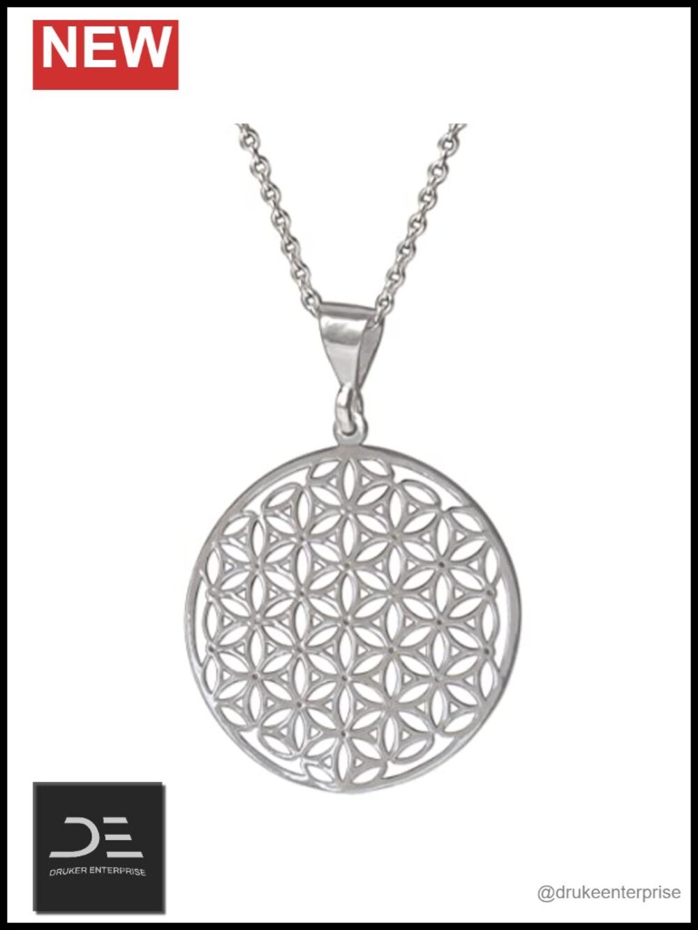 925 Sterling Silver Flower of Life Necklace Mandala Pendant 20 Inch Chain